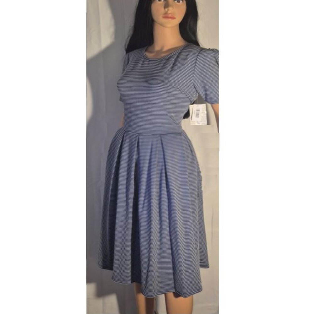 Lu La Roe Dress, Blue/White narrow stripes, size Large NWT